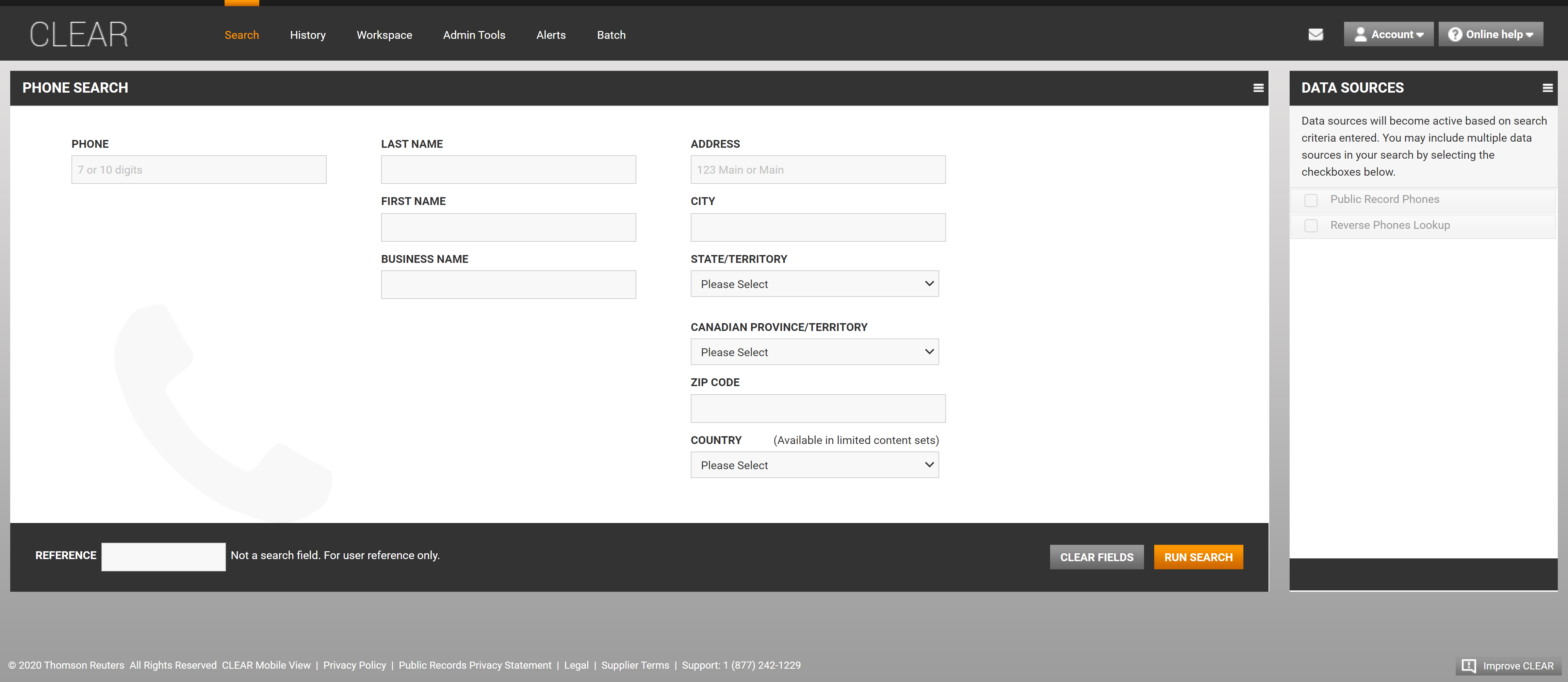 Screenshot of CLEAR Phone Search