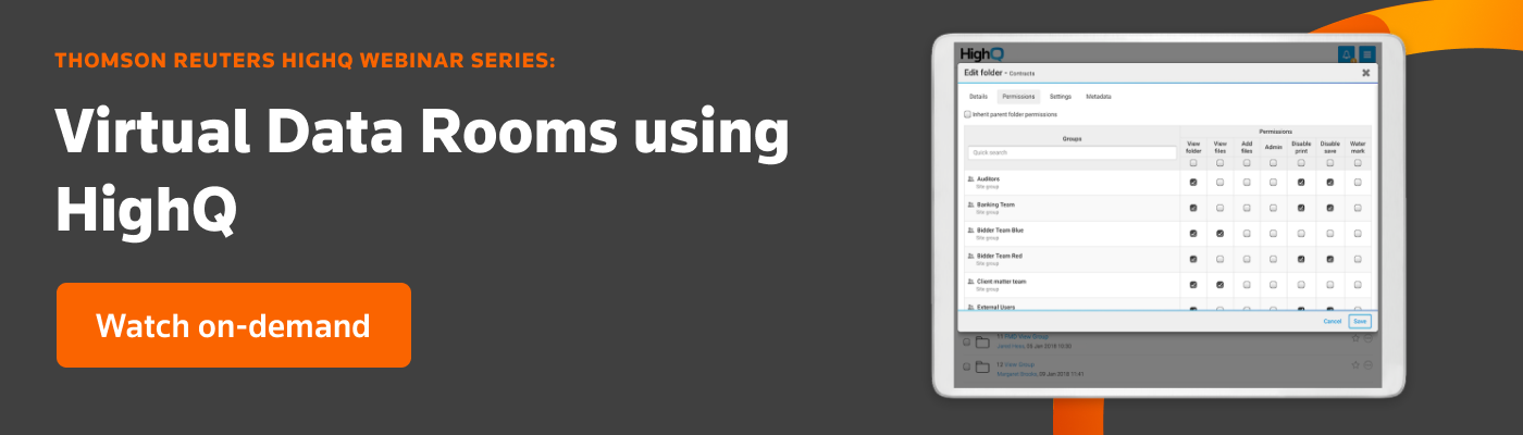 Webinar: Virtual Data Rooms using HighQ